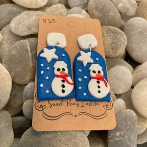 Lightweight Glittery Polymer Clay Frosty Snowman Earrings